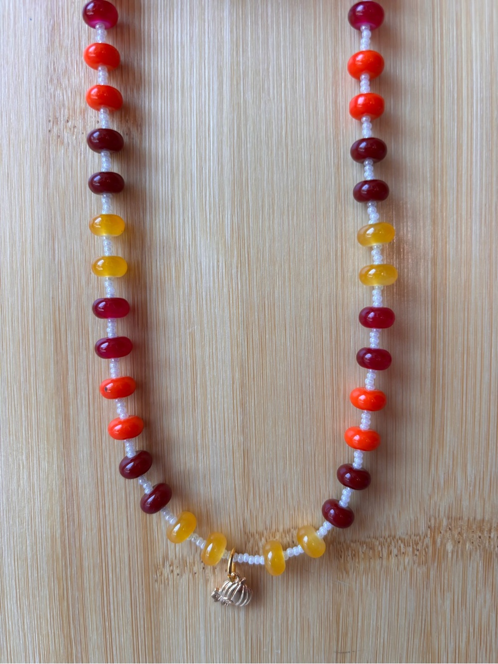 Handmade Multicolor Beaded Necklace with Gold Charm